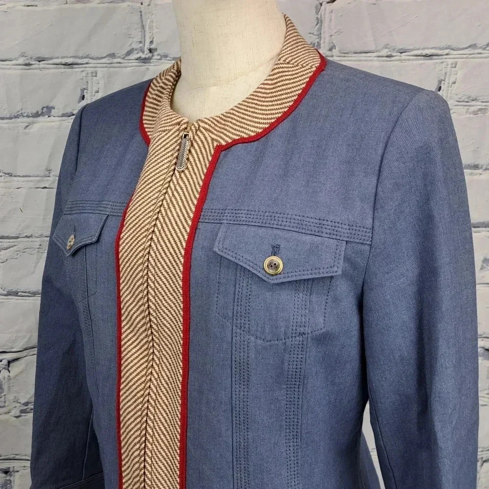 St John Sport Women's Full Zip Denim Jacket Stretch Multicolor Size Medium - Picture 3 of 16